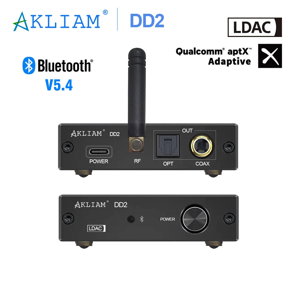 AkLIAM DD2 LDAC Aptx-Adaptive Bluetooth 5.4 to SPDIF Coaxial and Optical Output Digital Interface APTX-HD LDAC Converter