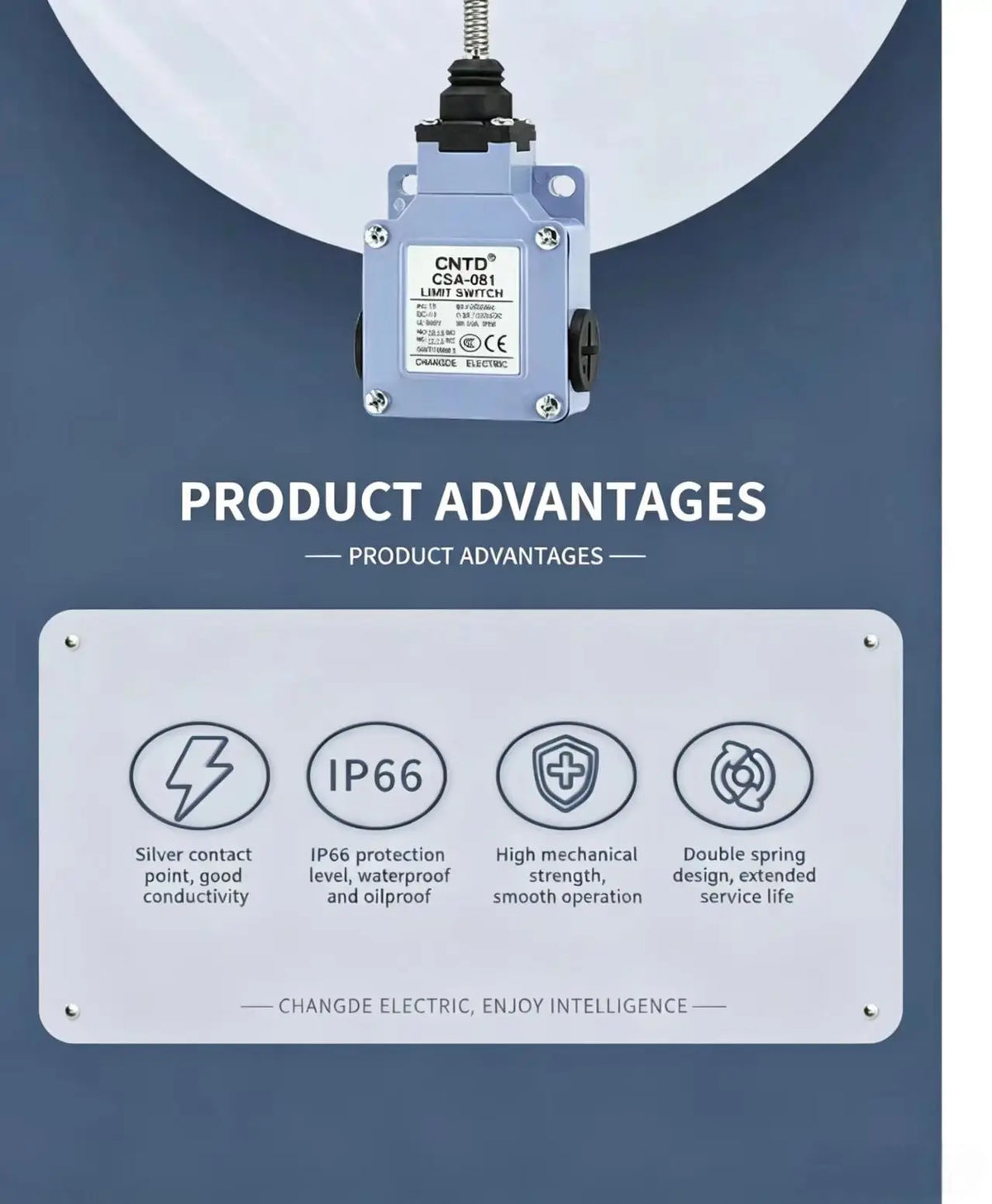 CNTD CSA-081 Limit Switch Micro Switch Long Metal Lever Arm Snap Action SPDT 1NO 1NC 10A 250V Waterproof Oil Proof