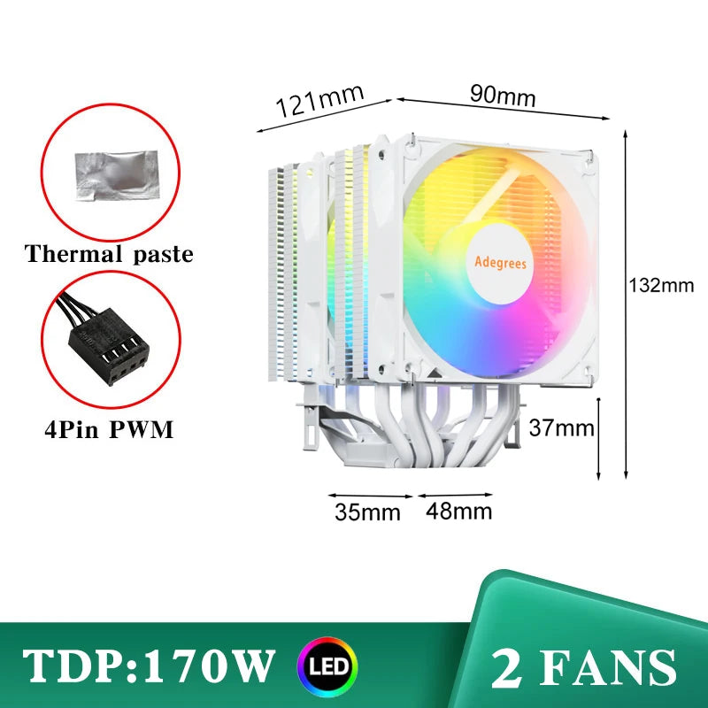 6 Heat Pipes CPU Air Cooler 4Pin PWM PC Procesor Tower Cooler for Intel LGA 1700 1200 1150 1151 1155 2011 X79 X99 1366 AM5 AM4
