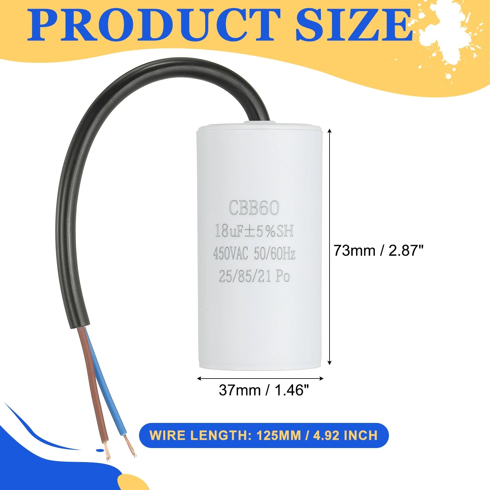 1Pcs CBB60 Run Capacitor 3uf-100uf 450V AC 2 Wires 50/60Hz Cylinder White for Air Compressor Water Pump Motor