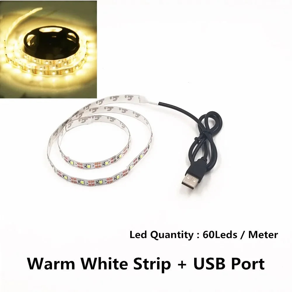 USB LED Strips SMD3528 Light 5V Adapter String Christmas Desk Decor Lamp Tape For TV Background Lighting 5V 50CM 1M 2M 3M 4M 5M