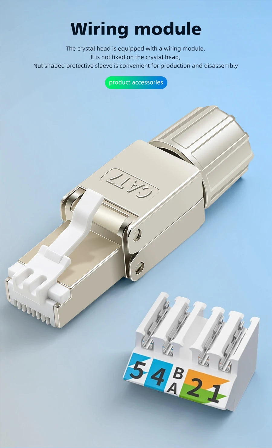 Tool Free Metal RJ45 Connector Toolless Reusable 23AWG to 26AWG Cable Internet Plug Easy Installation Tool-Free Termination Plug