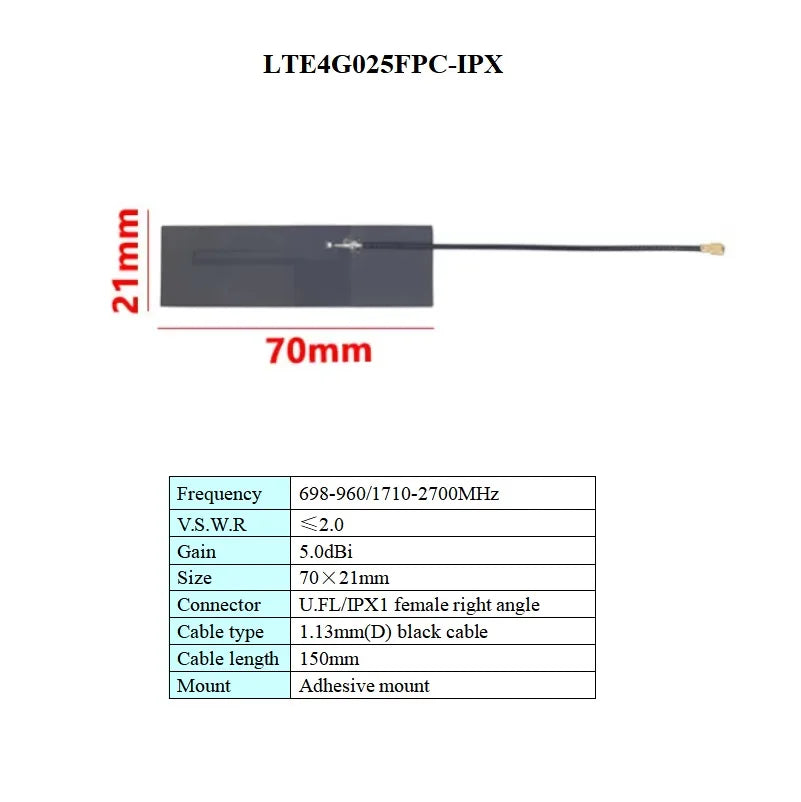 Adhesive Mount U.FL IPX Flexible 698-960/1710-2700MHz GSM 3G 4G LTE NB-IOT FPC PCB Aerial Internal Built in LTE 4G PCB Antenna