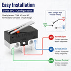 Mini Micro Limit Switch C NO NC 3 Pins PCB Terminals SPDT 1A 125V Roller Arc Lever Snap Action Push Micro Mouse Switches