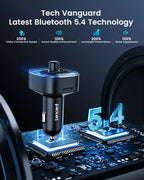 LENCENT Bluetooth 5.4 FM Transmitter with PD 30W &QC 18W Fast Charging Hands-Free Calling Wireless Radio Music Car Adapter
