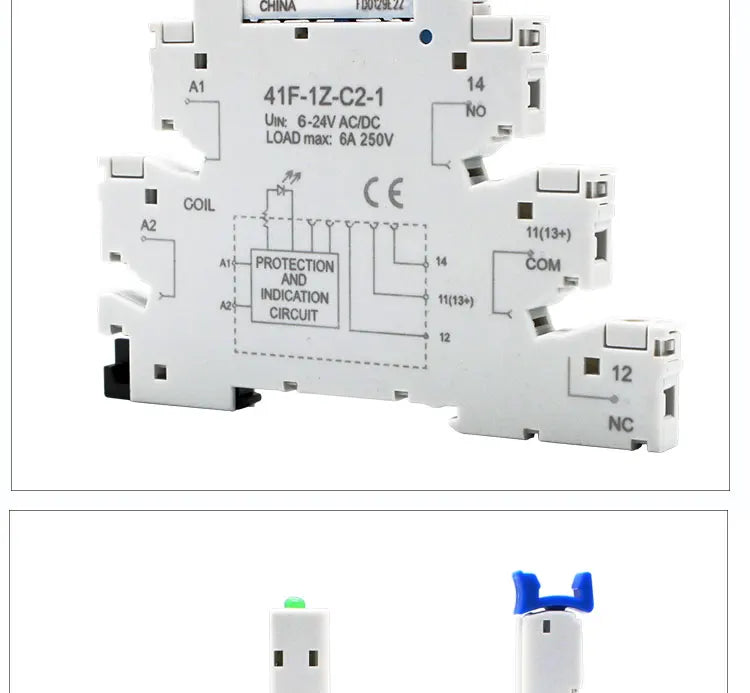 1PCS Slim Relay HF-41F 5V 12V 24V High Frequency Relay Base DIN Rail Relay 41F-5-ZS41F-12-ZS41F-24-ZS LED 6A