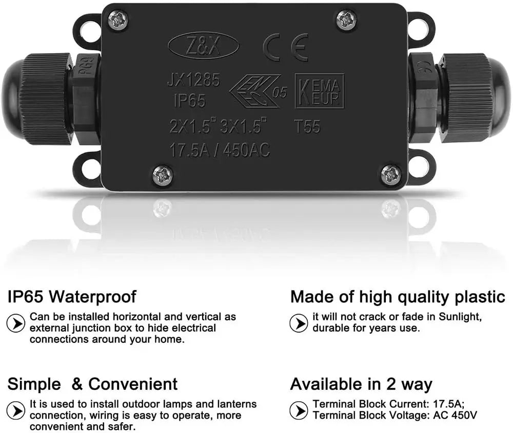 3pcs 2Way IP65 Waterproof Outdoor Junction Box 450V17.5A PG9 for Outdoor Underground Cable Line Power Cord Connector Protection