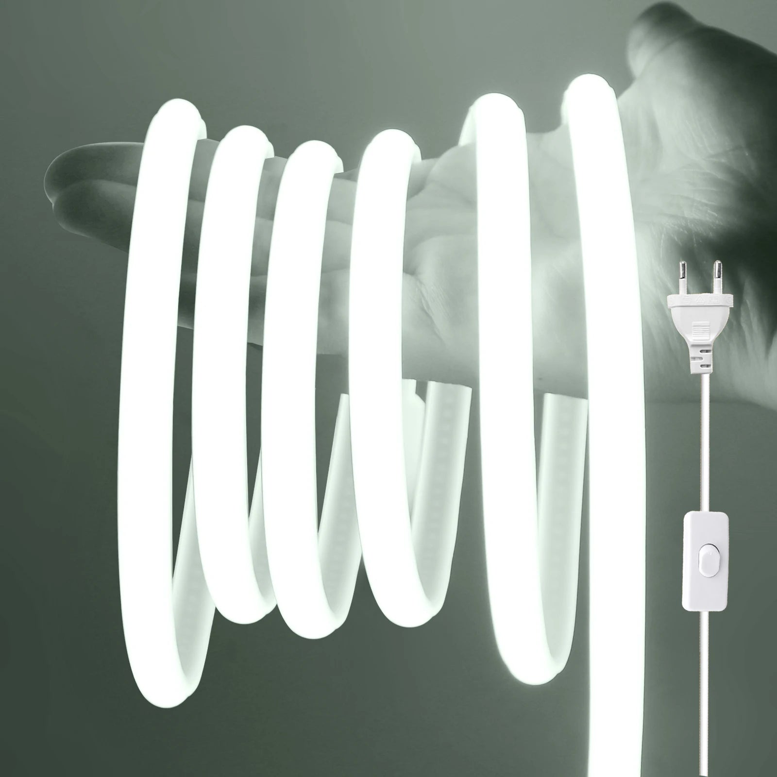 AC 220V COB Strip With ON/OFF Switch White 3000K 4000K 6000K IP65 Waterproof Home Decor Flexible Ribbon LED Neon Light 1M-35M