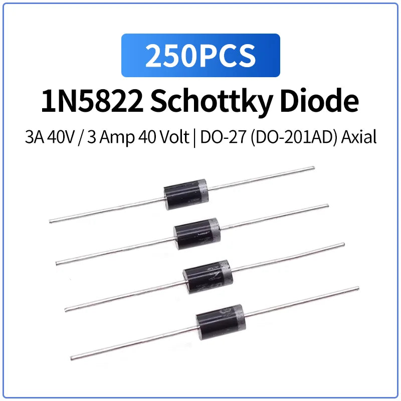 250PCS 1N5822 IN5822 Schottky Diode 3A 40V DO-27 Axial Low Forward Voltage Drop Rectifier Diodes 3 Amp 40 Volt