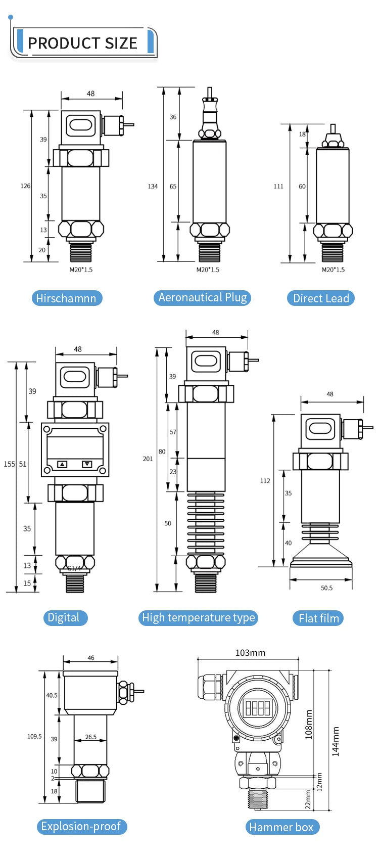 Digital Pressure Transducer RS485 0-10V 4-20mA Digital Pressure Transmitter 0-4bar 0-100bar M20*1.5 Pressure Sensor Transmitter