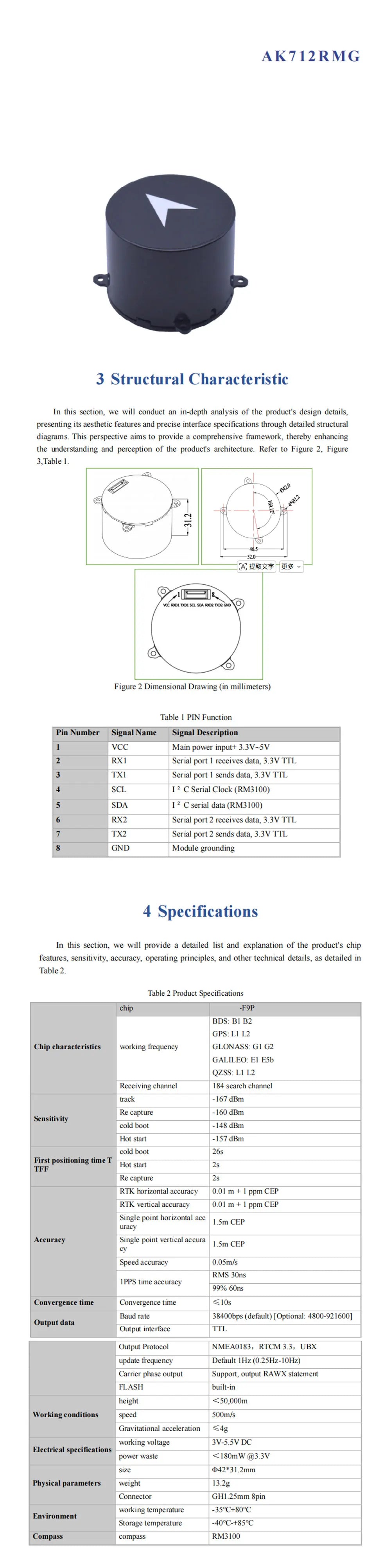 ZED-F9P/UM980/UM981/UM960/Beiyun M20 GNSS/GPS Centimeter-Level RTK Module with Helix Antenna Compass IST8310/RM3100,FOR UAV