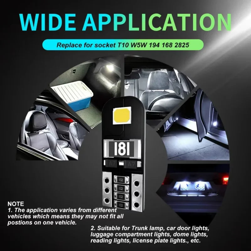 10/20x Car LED Bulb T10 W5W LED Signal Light Canbus 12V 6000K Auto Claerance Wedge Side Reverse Lamps 2835 2SMD White No Error