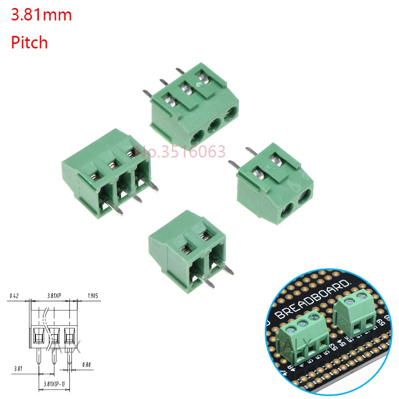 10Pcs KF120/KF128 2.54mm/3.5mm/3.81mm/5.0mm/5.08mm Pitch 2p/3p Straight Pin Pcb Screw Terminal Block Connector 2/3/4/5/6/8/10Pin
