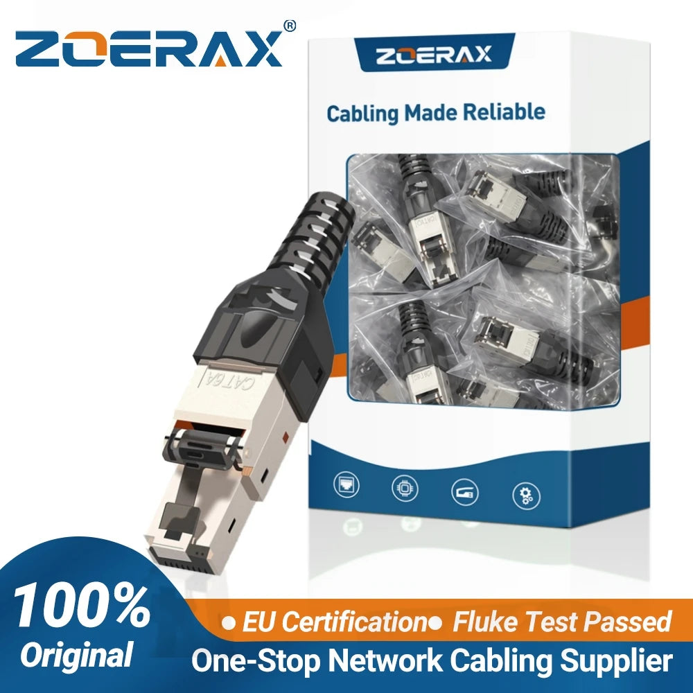ZoeRax 10-Pack RJ45 Cat8 Cat7 Cat6a Connectors, Tool-Free Zinc Alloy Shielded Ethernet Termination Plugs for 23AWG SFTP Cables
