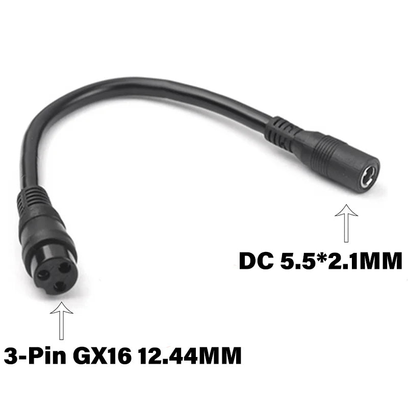 DC 5.5MM To 3-Pin GX16 Connector Cable Adapter High Charging Efficiency For Electric Scooter Bicycle Accessories Convertor
