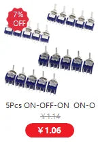 5Pcs Miniature Toggle Switch Single Pole Double Throw ON-OFF-ON /ON-ON 120VAC 6A 1/4 Inch Mounting MTS-102 103