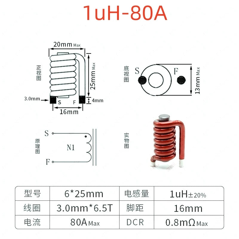 5PCS Flat Copper Wire High Current Magnetic Rod Inductor 30A 80A Rod Line Plug PLC Filter Energy Storage Power Coil