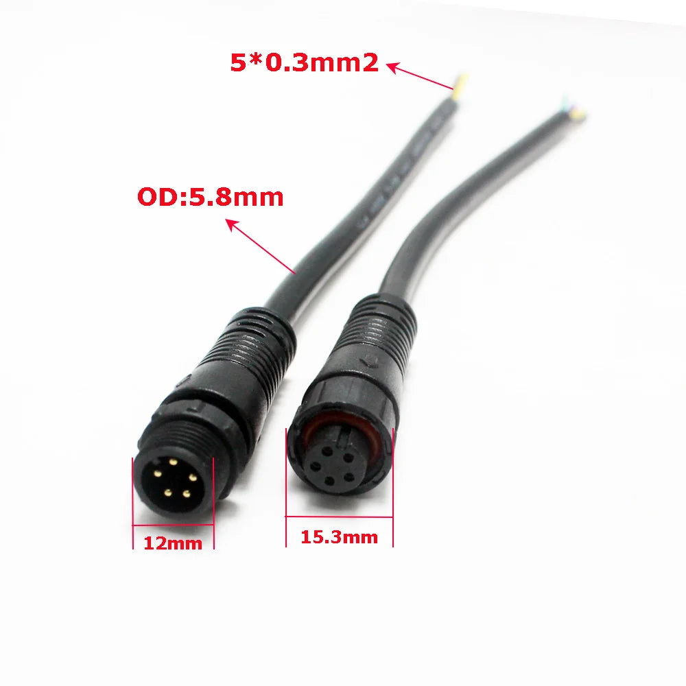 1Pair M12 Waterproof 2 3 4 5 Pin IP65 Screw Type Power Cable Wire Plug for LED Strips Male Female Jack Connector