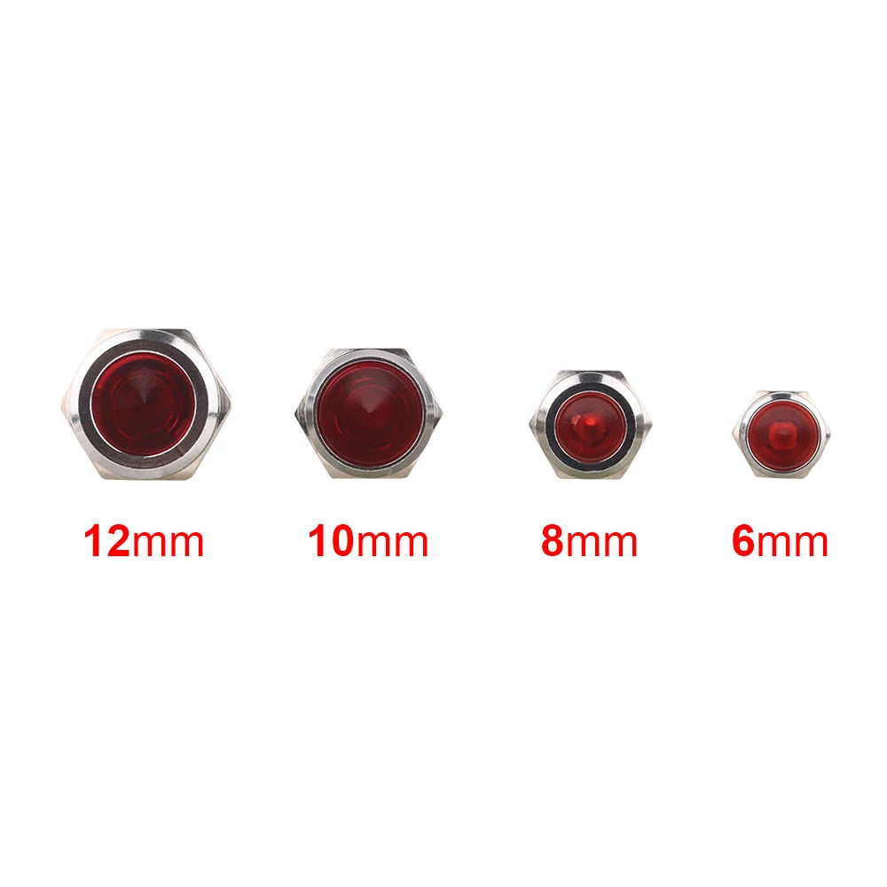 6/8/10/12mm Waterproof Warning LED Metal Indicator 3-6V 12-24V 110-220V Machine Car Working Red Yellow Blue Green White