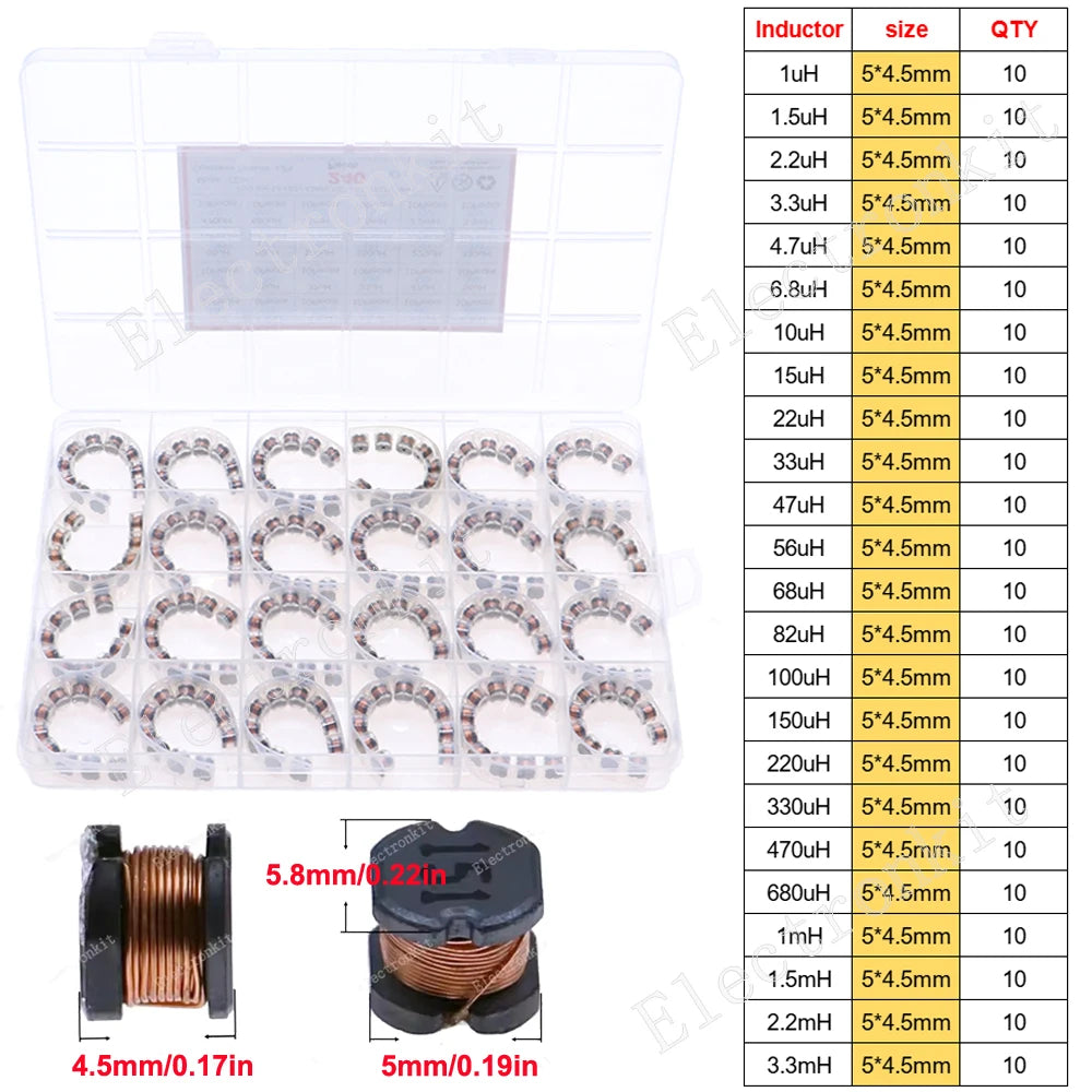 2.2uH 3.3uH 4.7uH 10uH 22uH 47uH 68uH 100uH 220uH 1mH 4.7mH 10mH 100mH Toroid Core Choke Color Ring Power Inductor Assorted Kit