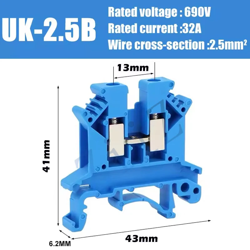 10Pcs UK 2.5 Terminal Block UK2.5B Screw Connection Connect Strip 2.5B 2.5mm² Cable Electrical Din Rail Wire Connector ZiiZ