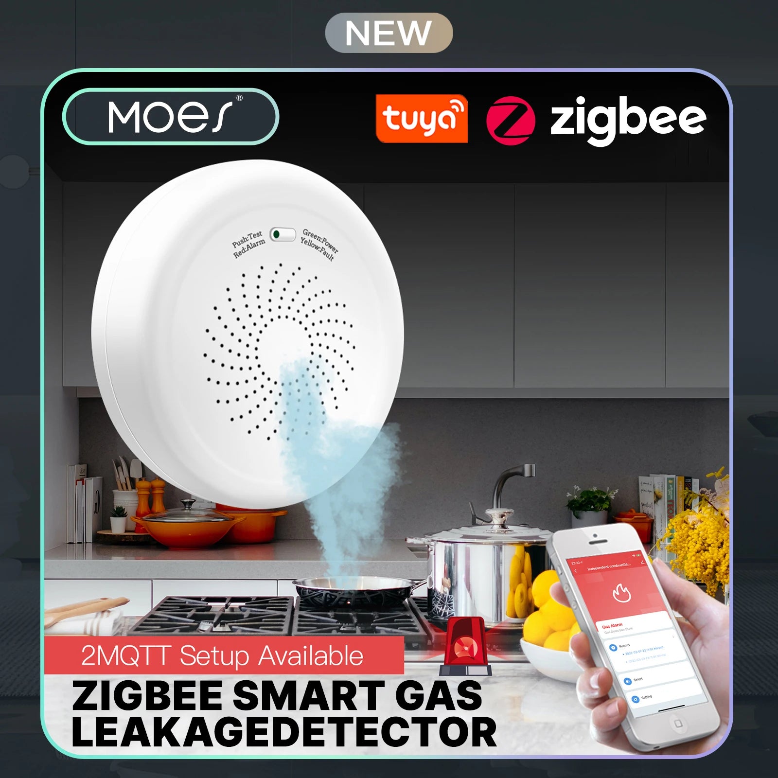 Smart Gas Leak Detector,ZigBee Tuya Alarm Sensor,Combustible Gas Leakage Alarm for Home Security,APP Remote Control, Smart Life