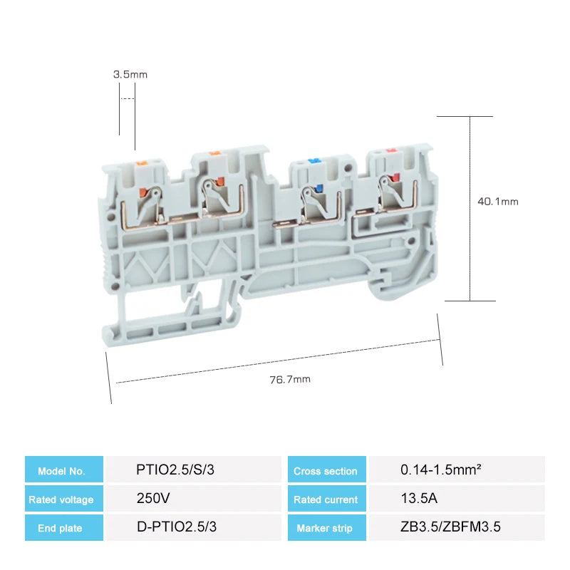 PTIO1.5/S/3 With Ground/LED Module Sensor/Actuator Din Rail Terminal Block Din Rail Electric Connector PTIO 1.5/S/3-PE/LED