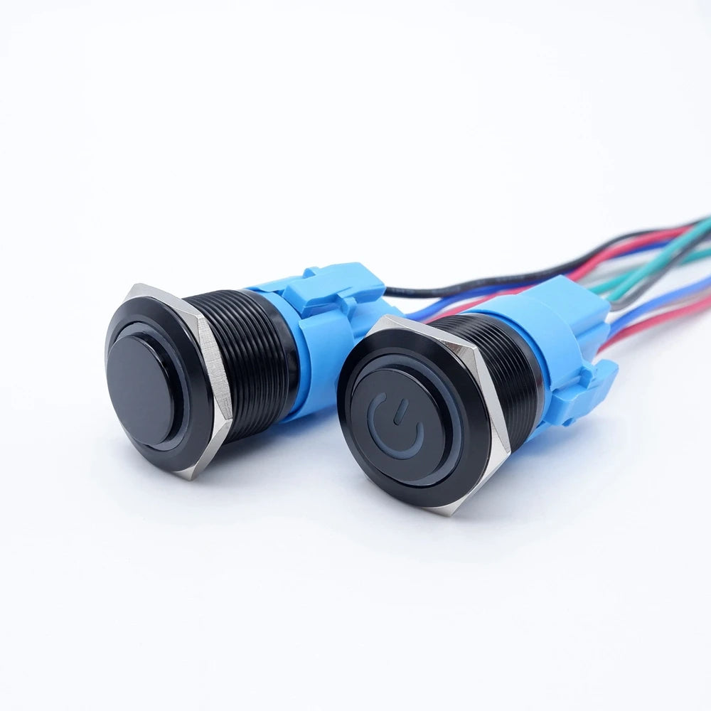 16mm 19mm 22mm Black On Off Metal Button Switch Car Power Start Stop Led Light Waterproof Reset Latching With Socket 5V 12V 220V