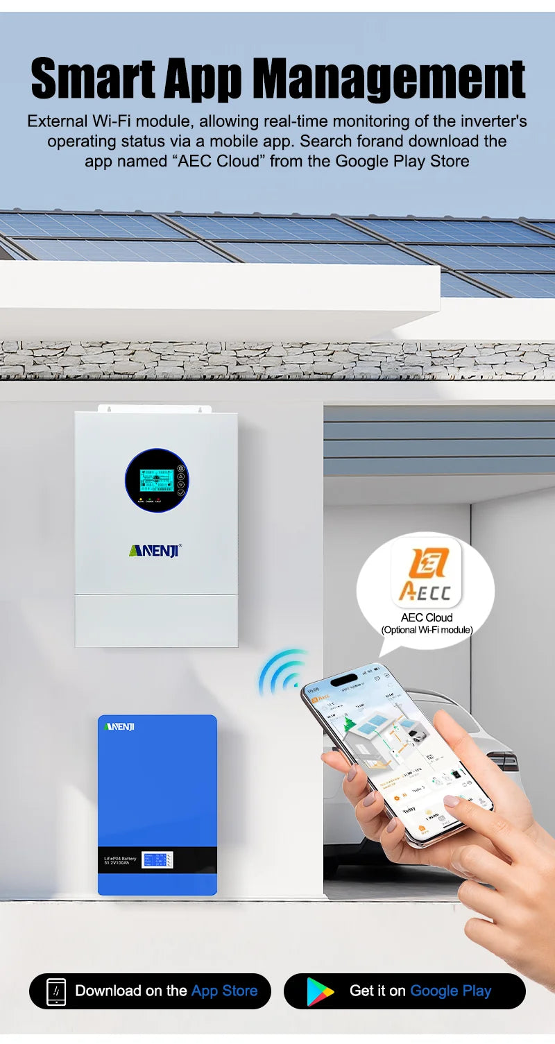 ANENJI Split Phase 12KW 48V Hybrid Solar Inverter Parallel Inverter Pure Sine 120V 220V On Grid MPPT 200A Solar Charger PV 500V