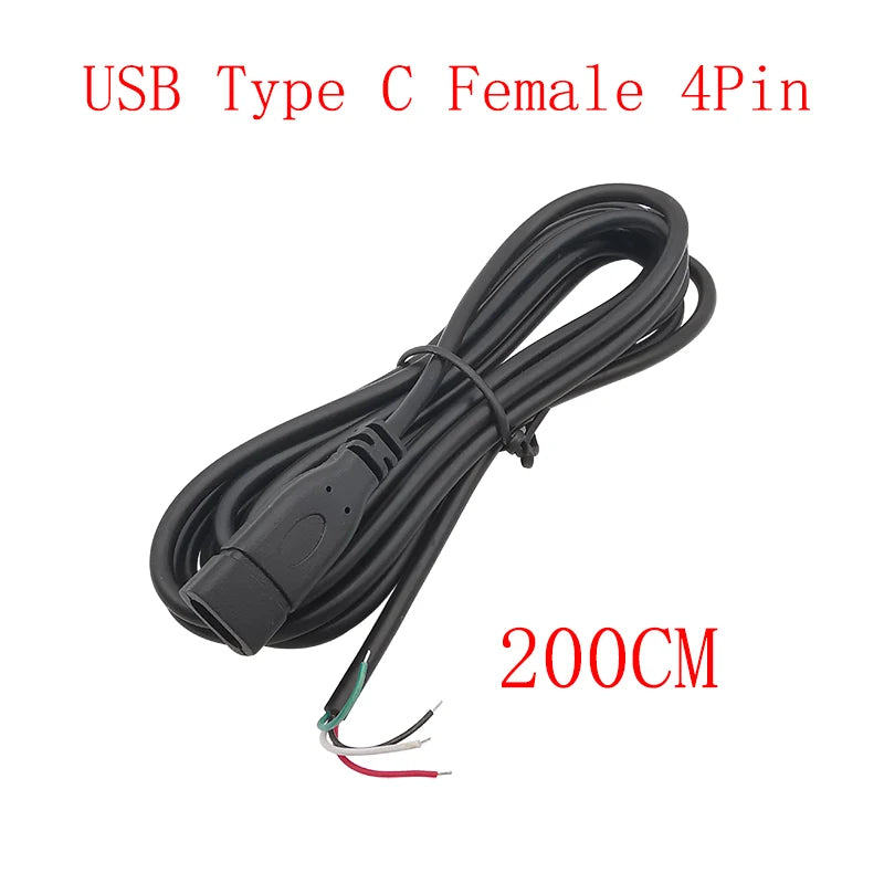 USB Type C Power Supply Cable 2/4 Pin Male Female Socket Type-C Plug Connector Adapter For Data Charging Cables Wires Repair DIY