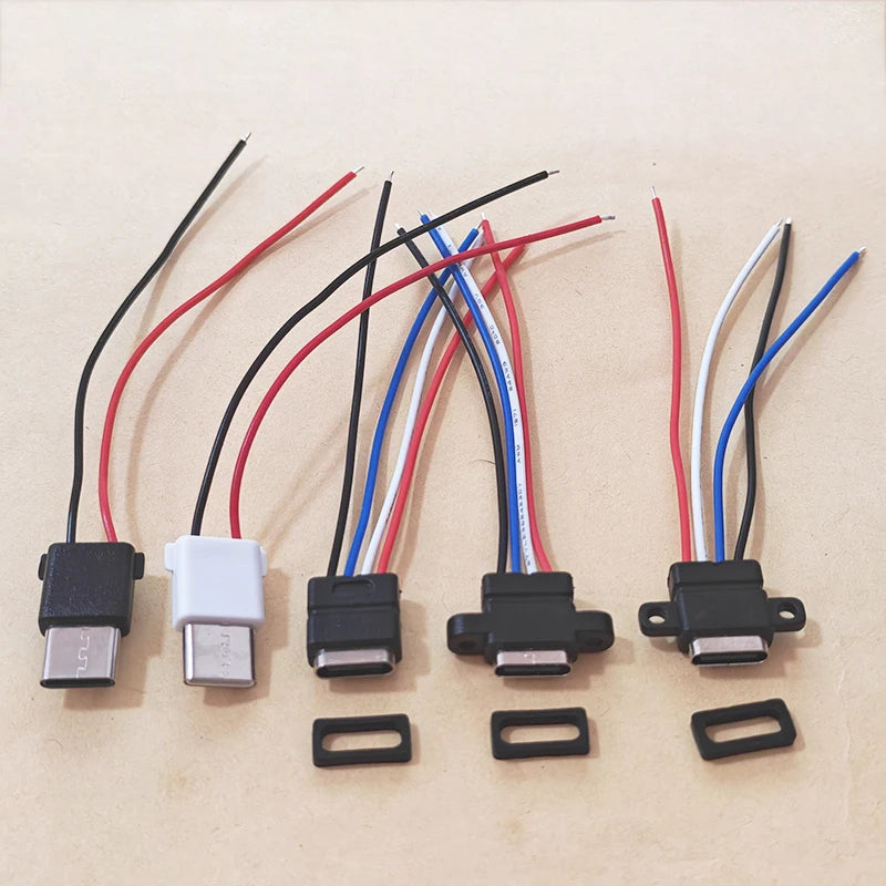 1/2/5PCS Type-C Male 2Pin Wired Connector Power Bank Dedicated 4Pin Waterproof Female Socket With Solder Wire For Electronics