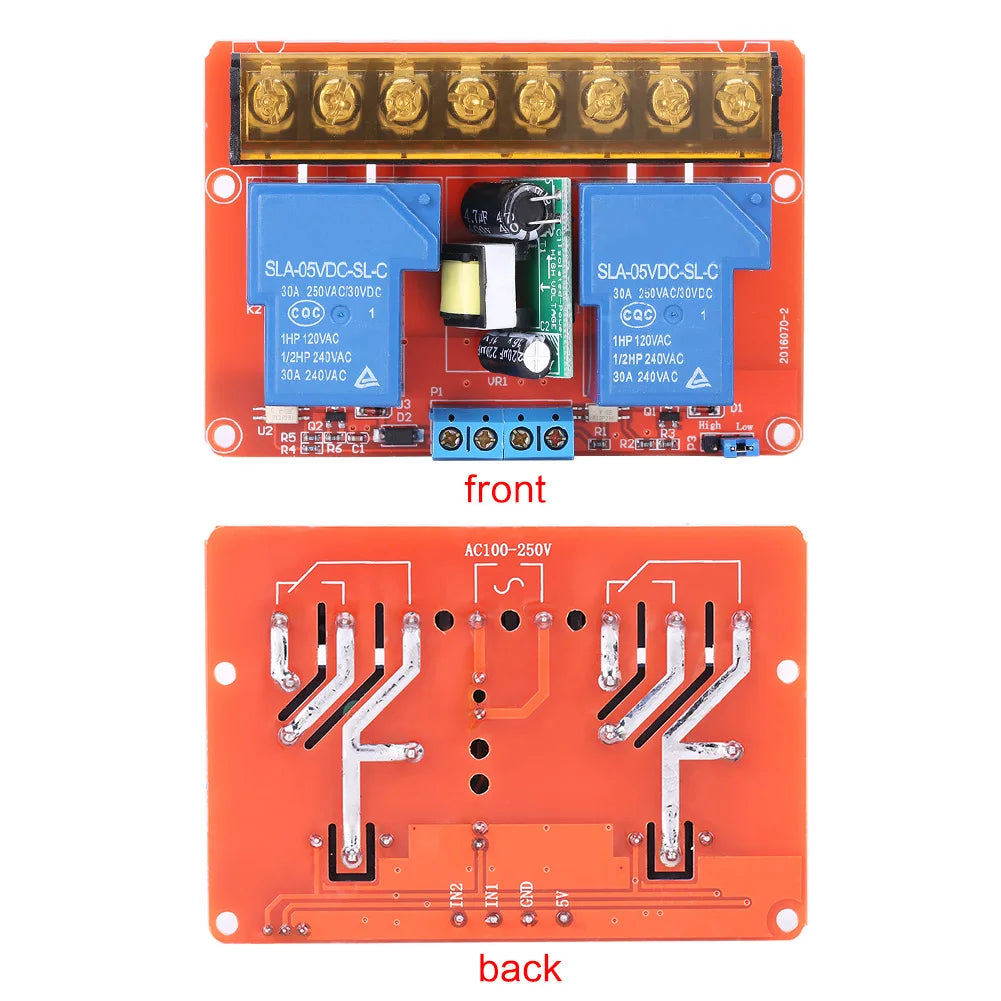 AC100V-250V 30A High Power 2-Channel Relay DC5V High low Level Trigger Switch Module