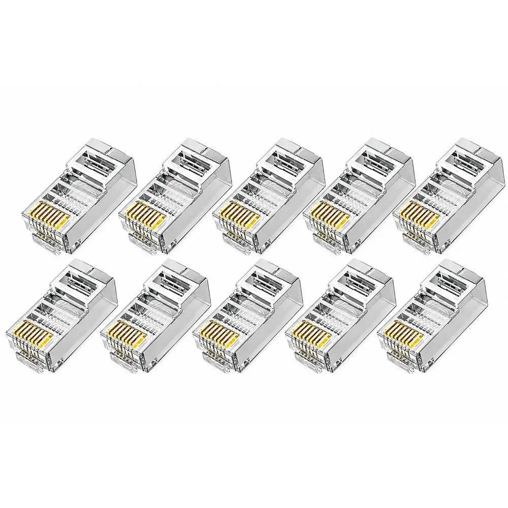10/50/100Pcs Pass Through RJ45 Cat6 Shielded Connectors Crystal End Gold-Plated 8P8C Crimp UTP Ethernet Modular Plug