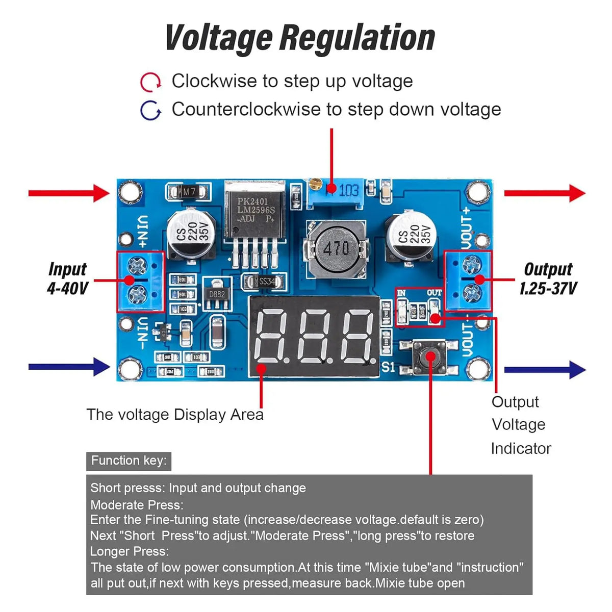 5 Pack LM2596S Buck Converter High Efficiency DC-DC Converter Voltage Regulator 3.0-40V to 1.5-35V Adjustable Output