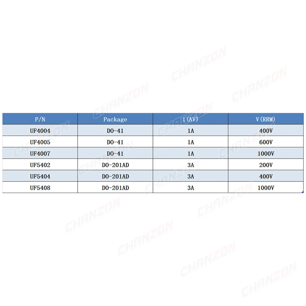 6 Values 100% Original Ultra Fast Recovery Rectifier Diode UF4004 UF4005 UF4007 UF5402 UF5404 UF5408 DO-41 DO-201AD Axial Diodes