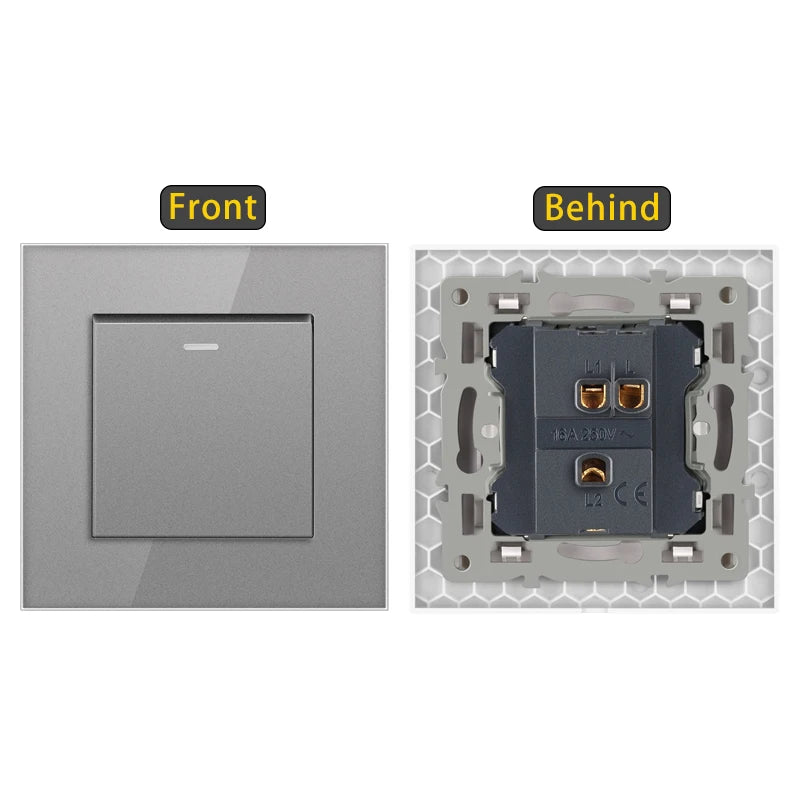 JHJCH - 1 Gang 1/2 Way Stair Switch, Tempered Glass Panel, Rocker Light Switch, On / Off Switch, Toggle Wall Switch