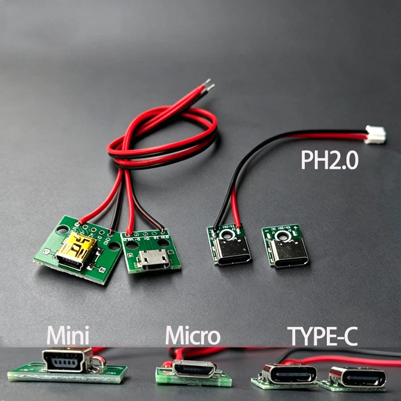 1-5PCS Micro/Mini/Type-C Female Connector Jack Charging Port USB Type C Socket With Solder Wire PH2.0 Line Length 8cm