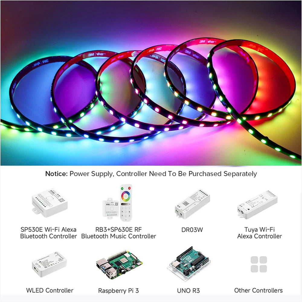 DC12V WS2818 RGB LED Strip 5M Smoke Gray Epoxy Coating Breakpoint Resume Individually Addressable 3M Adhesive Cuttable Dream Col