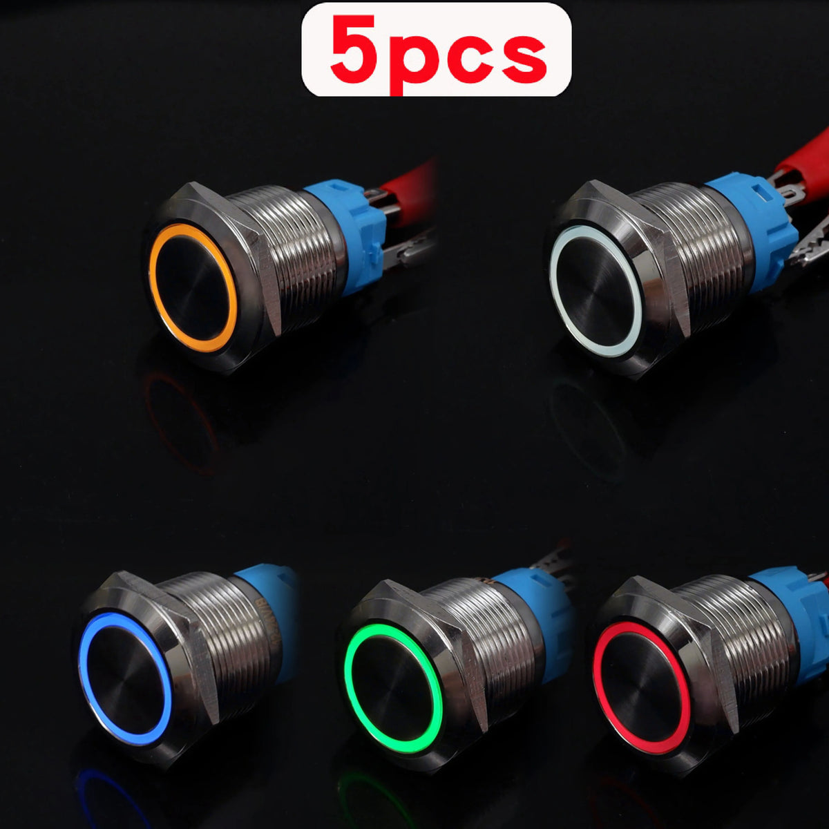 5pcs Metal Push Button Switch Ring Lamp 16mm 19mm 22mm Waterproof LED Light On Off Momentary Latching 5v 12v 24v 220v Red Blue