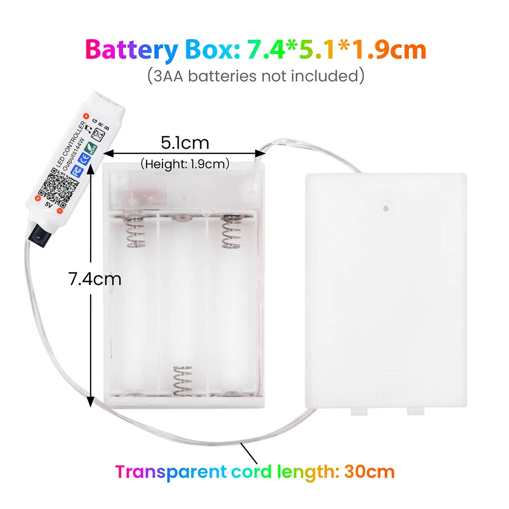 5V Bluetooth RGB LED Neon Strip Light 1M 2M 3M 3AA Battery Box 17Key 24key 44key Remote Control 108Leds/M Waterproof Room Decor