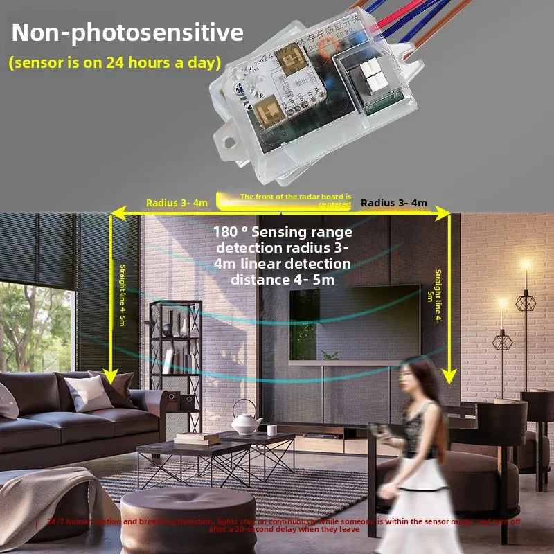 110V-220v Human Presence Sensor 24G Microwave Radar Controller Detection Micro-motion Breathing  Motion Sensor Switch