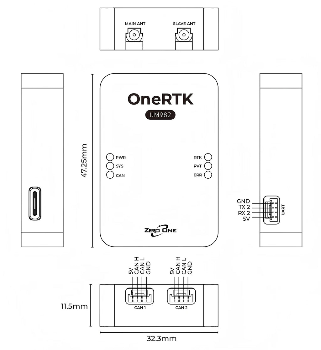 Zero One OneRTK UM982 Dual-Antenna Direction Finding RTK Module with Compass for Plant Protection & Mapping