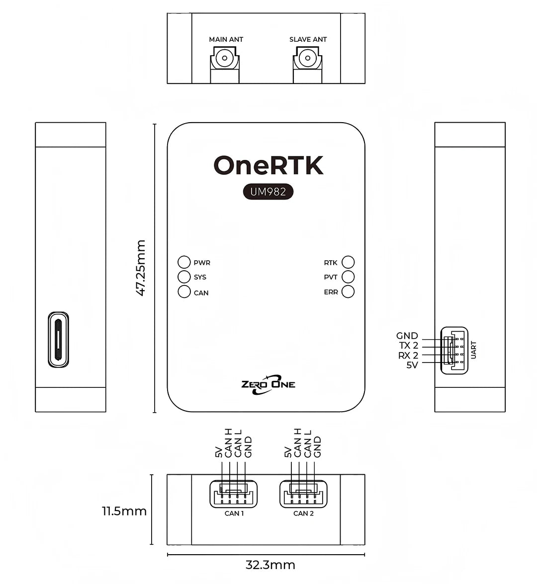 Zero One OneRTK UM982 Dual-Antenna Direction Finding RTK Module with Compass for Plant Protection & Mapping