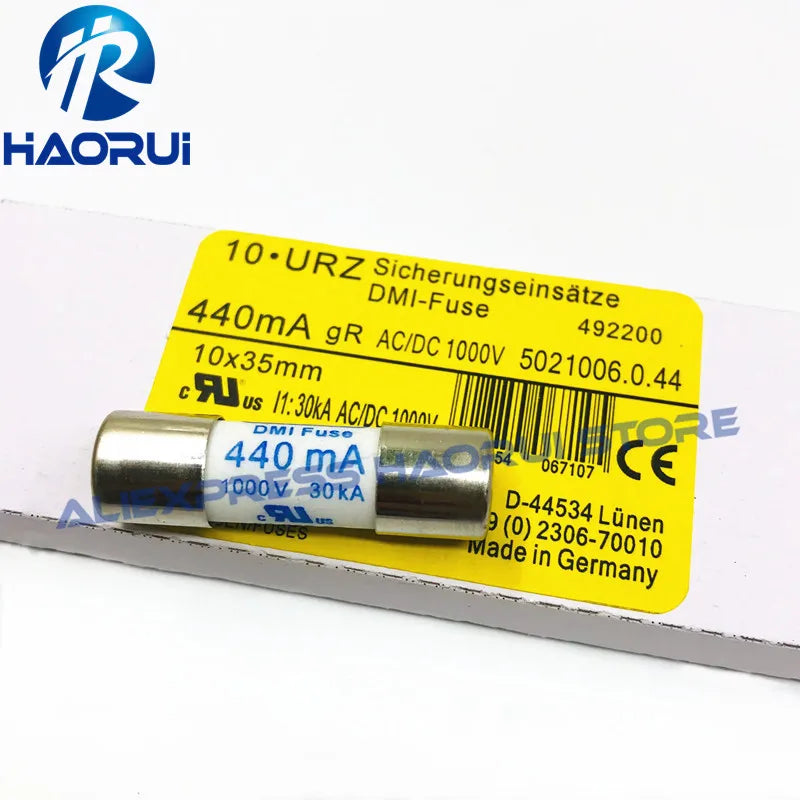 Free Shipping 10Pcs/lot 440mA Ceramic Fuses 5021006.0.44 1000V 30kA 10*35mm Replaces DMM-44/100-R 440mA 1000V multimeter Fuse