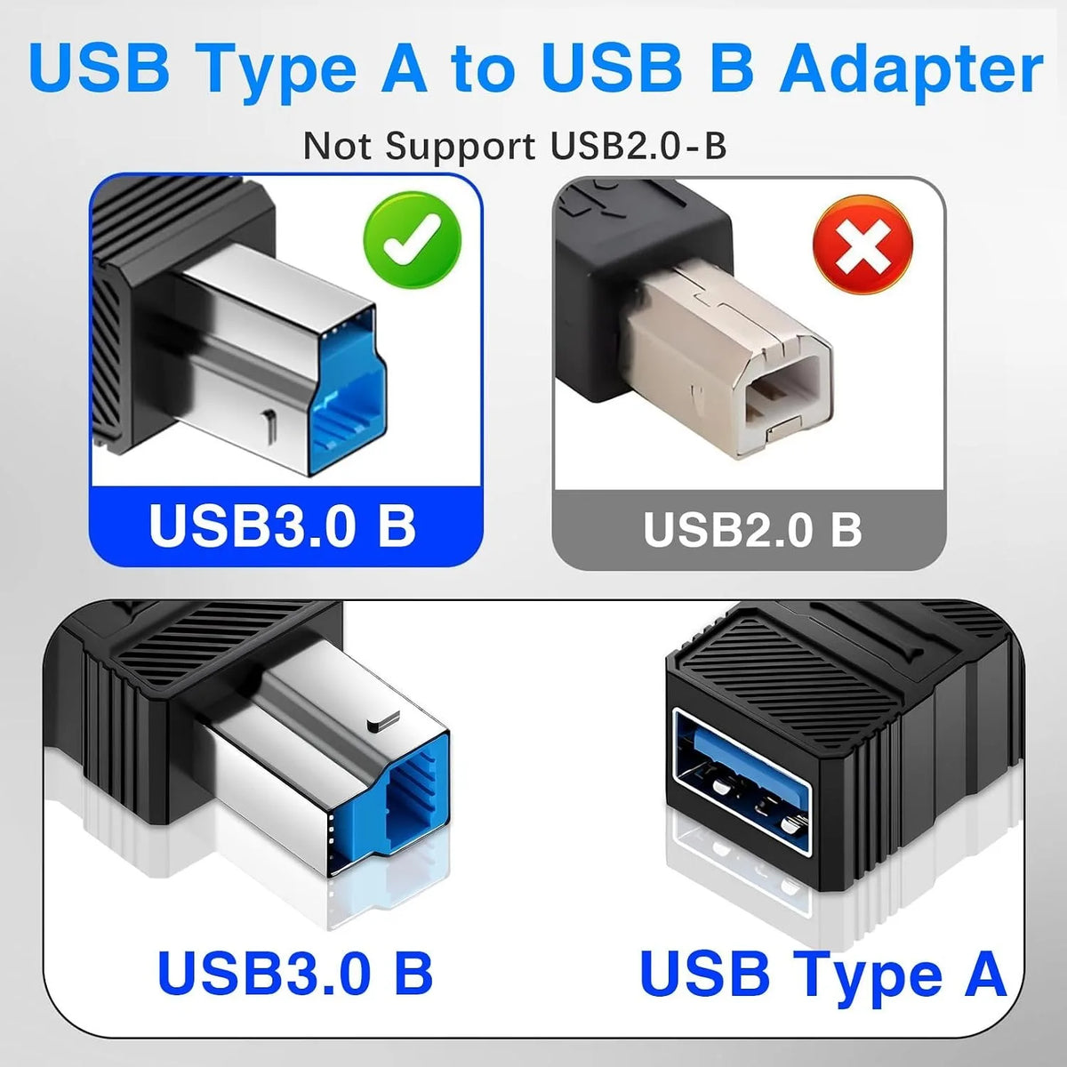 1-2PCS USB A to USB B Adapter High-Speed 5Gbps Type A 3.0 Female to Type B Male Power & Data Connector for Printer Scanner