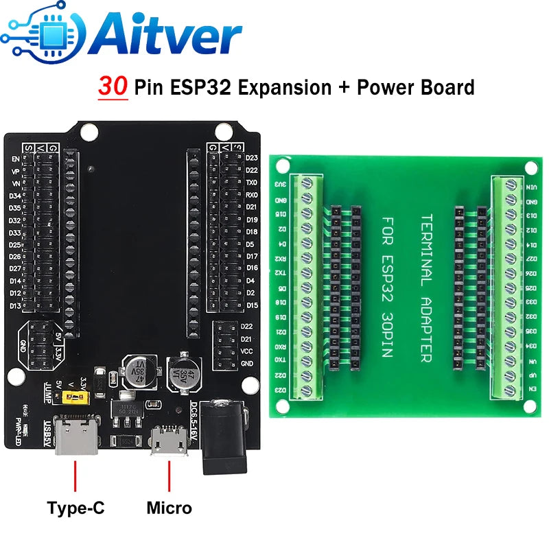 ESP32 30PIN Expansion Board + Power Board Combo Kit 3.3V 5V Breakout Module for Arduino ESP32 Development
