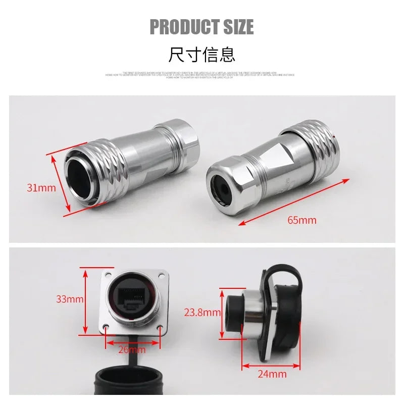 WEIPU SA24 RJ45 8P8C Metal Shell Waterproof Industrial M24 Ethernet Cable Ethernet Network Connector Signal Panel Mount Charge