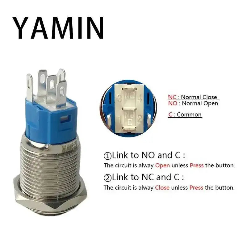 5pcs 12/16/19/22mm Metal Push Button Switch Power Waterproof IP65 Flat Circular Round LED Light Self-lock Reset 6V 12V 24V 220V