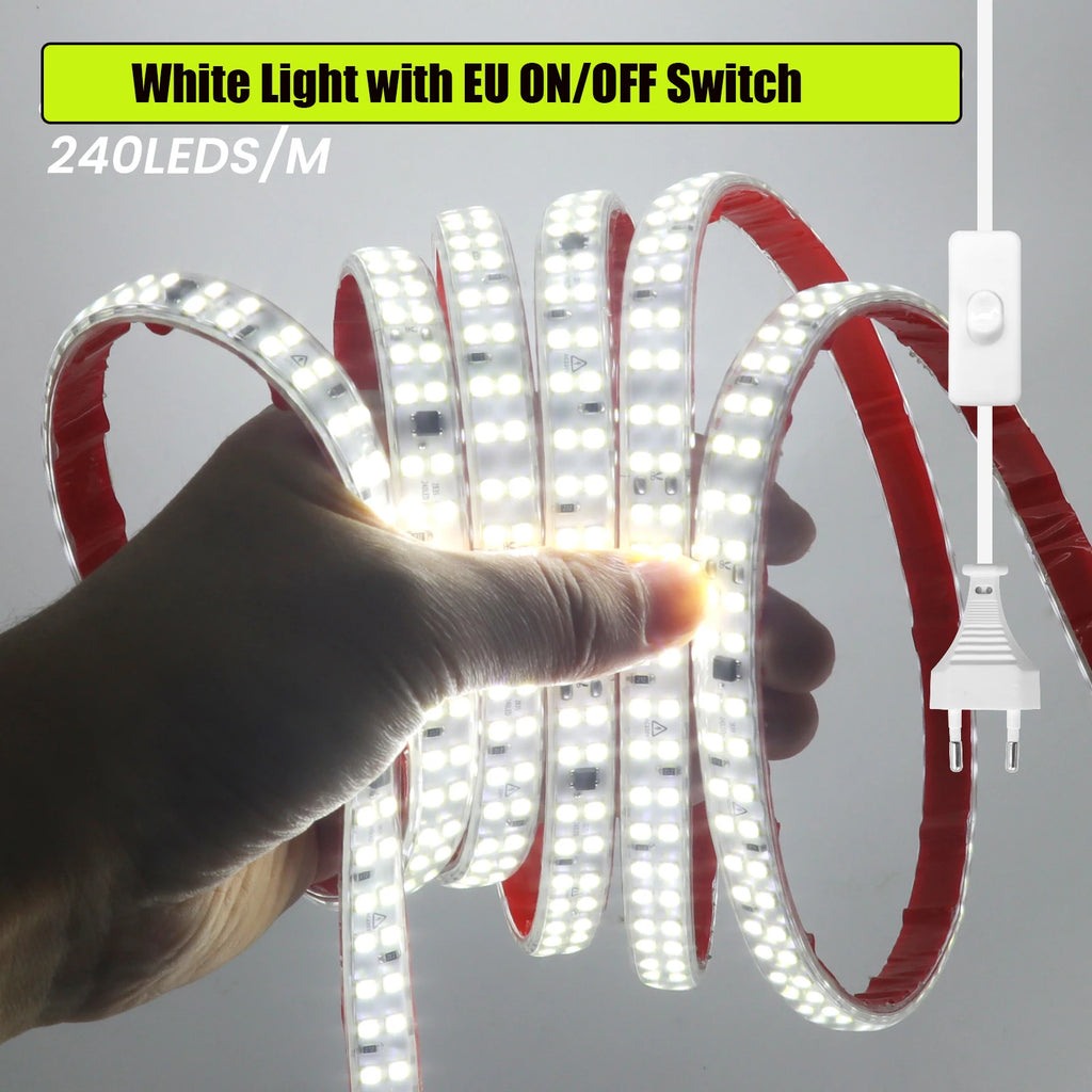 AC 220V LED Strip Waterproof 240Leds/M 3000K 4000K 6000K Home Decor Self Adhesive Tape Chain Light Flexible Ribbon Strip