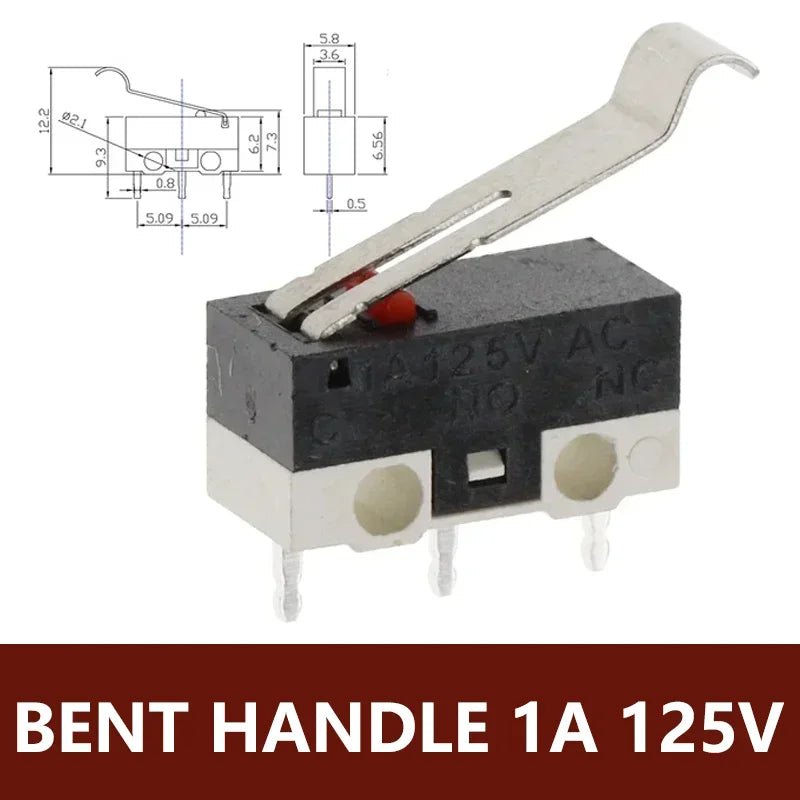 20PCS 3Pins 1A 125V Mini Micro Limit Switch Terminals SPDT Roller Arc Lever Snap Action Push Micro Mouse Switches C NO NC PCB